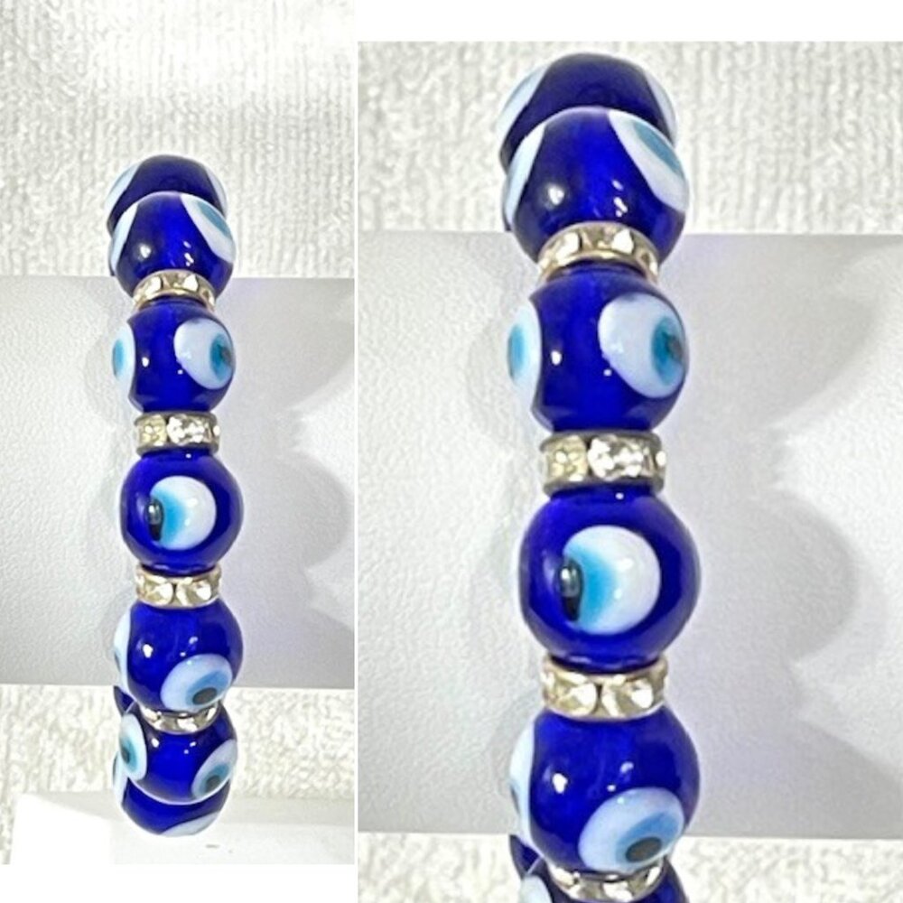 Blue evil eye protection stretchy bracelet.